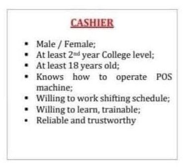 Jobtalk - Cashier vacancy in El Nido! Hiring by Phoenix Petroleum Philippines, Inc.