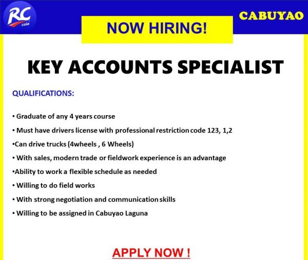 Jobtalk - Key Account Specialist vacancy in Cabuyao City! Hiring by ARC Refreshments Corporation