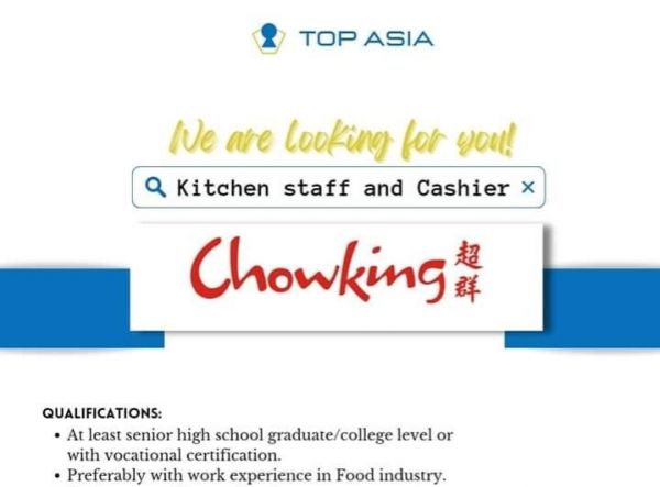 Jobtalk - Kitchen Staff vacancy in Calamba City! Hiring by Chowking