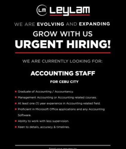Jobtalk - Accounting Staff vacancy in Cebu City! Hiring by Leylam Shawarma