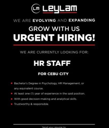 Jobtalk - HR Staff vacancy in Cebu City! Hiring by Leylam Shawarma