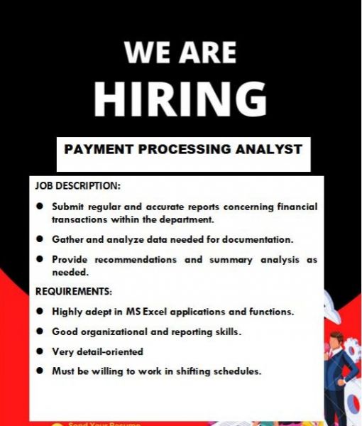 Jobtalk - Payment Processing Analyst vacancy in Cebu City! Hiring by Interactech Solutions Inc.