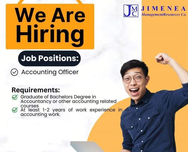 Jobtalk - Accounting Officer vacancy in Pasay! Hiring by Jimenea Management Resources Co.