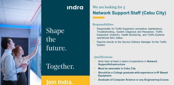 Jobtalk - Network Support Agent vacancy in Cebu City! Hiring by Indra Philippines