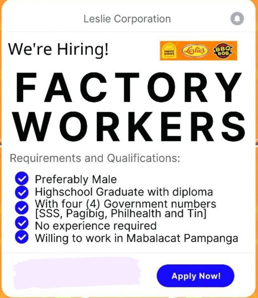 Jobtalk - Factory Worker vacancy in Mabalacat City! Hiring by Parexcellence Foods Corporation