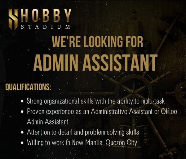 Jobtalk - Admin Assistant vacancy in Quezon City! Hiring by Hobby Stadium