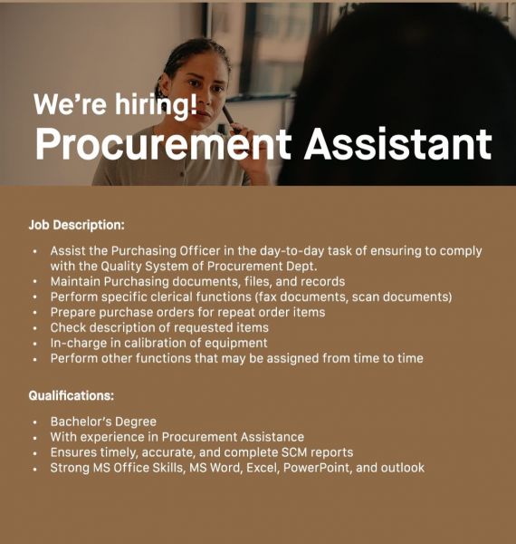 Jobtalk - Procurement Assistant vacancy in Mandaluyong! Hiring by Ecosystem Technologies International, Inc.