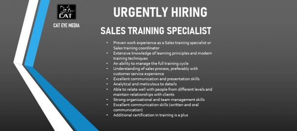 Jobtalk - Sales Training Specialist vacancy in Binondo! Hiring by Cat Eye Media