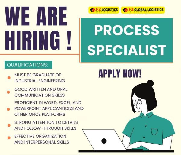 Jobtalk - Process Specialist vacancy in Parañaque! Hiring by F2 Logistics Phils. INC.