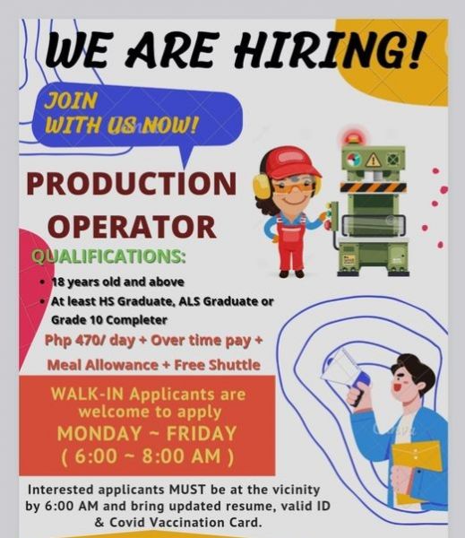 Jobtalk - Production Operator vacancy in Sta. Rosa City! Hiring by Laguna Auto-Parts Manufacturing Corporation