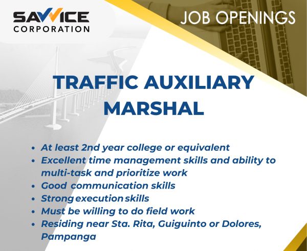 Jobtalk - Traffic Marshall vacancy in Mabalacat City! Hiring by Savvice Corporation
