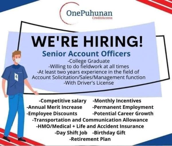 Jobtalk - Senior Accounts Officer vacancy in Calumpit! Hiring by One Puhunan