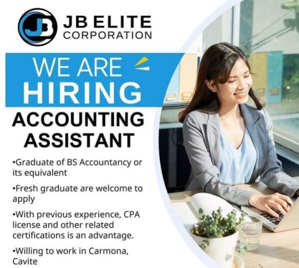 Jobtalk - Accounting Assistant vacancy in Carmona! Hiring by JB Elite Corporation