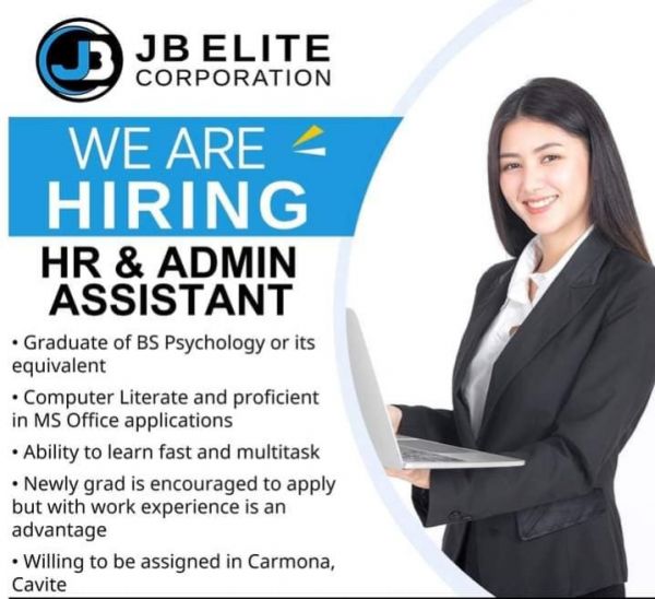 Jobtalk - HR Admin Assistant vacancy in Carmona! Hiring by JB Elite Corporation
