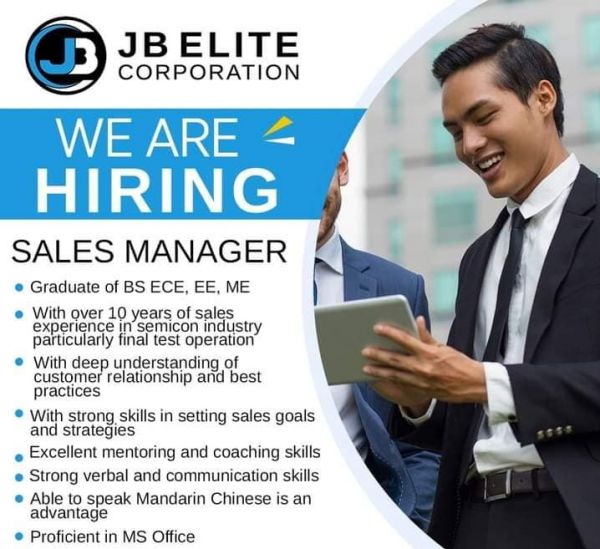Jobtalk - Sales Manager vacancy in Carmona! Hiring by JB Elite Corporation