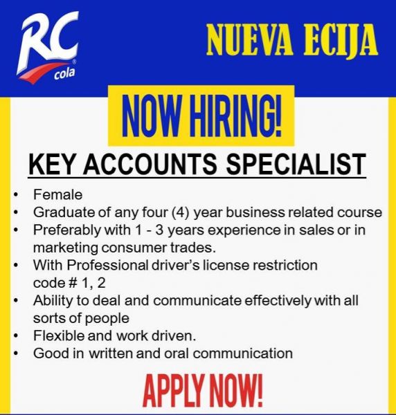 Jobtalk - Key Account Specialist vacancy in San Fernando City! Hiring by ARC Refreshments Corporation