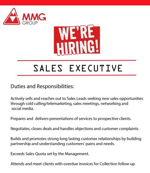 Jobtalk - Sales Executive vacancy in San Pedro City! Hiring by MMG Group of Companies