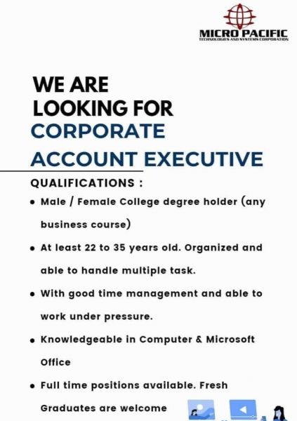 Jobtalk - Account Executive vacancy in Makati! Hiring by Micro Pacific Technologies and Systems Corporation
