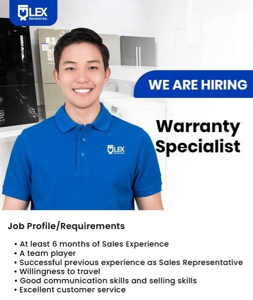 Jobtalk - Warranty Specialist vacancy in Angeles City! Hiring by LEX Services Inc.