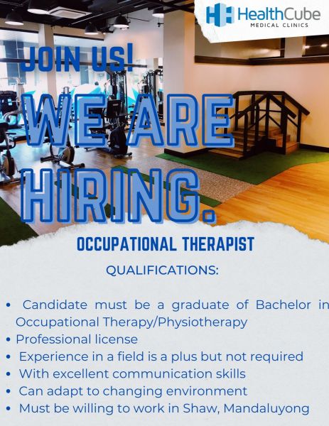 Jobtalk - Occupational Therapist vacancy in Mandaluyong! Hiring by Health Cube Medical Clinics