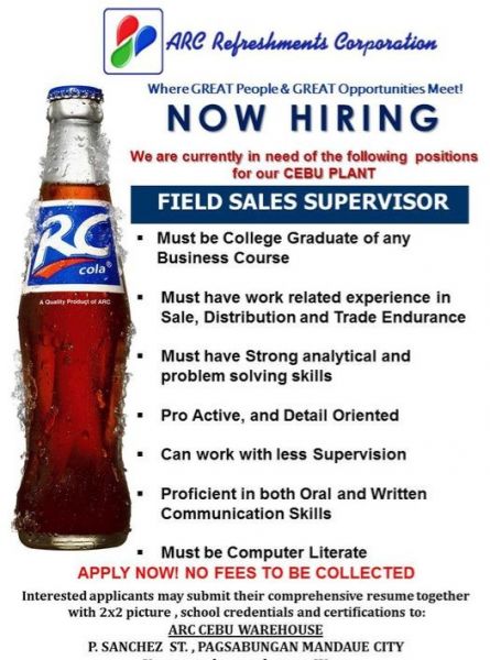 Jobtalk - Sales Supervisor needed for  field work in Cebu area