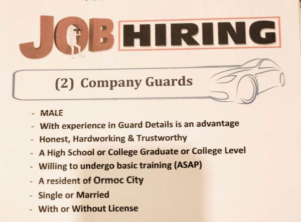 Jobtalk - Company Guard vacancy in Ormoc City! Hiring by TGC Auto Parts