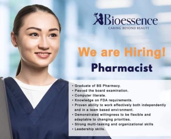 Jobtalk - Pharmacist vacancy in Quezon City! Hiring by Bioessence