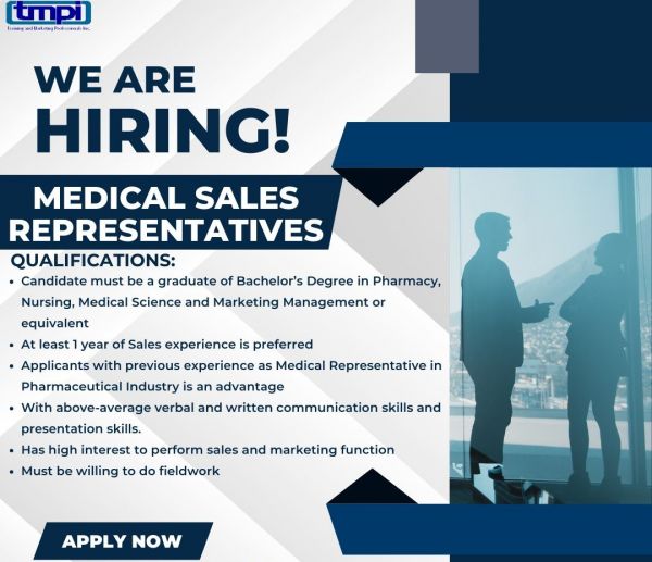 Jobtalk - Medical Sales Representative needed for  field work in Metro Manila area