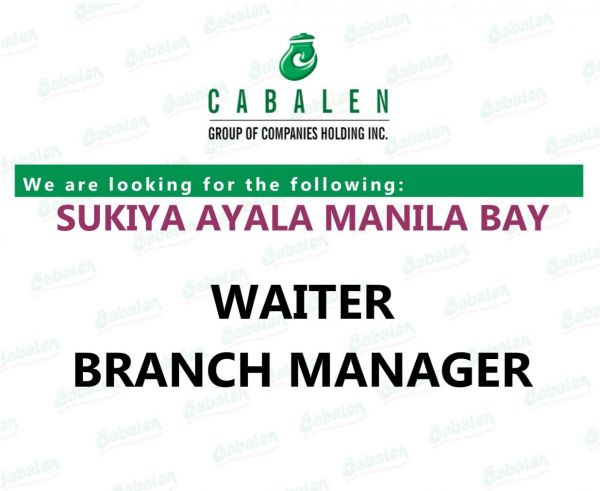 Jobtalk - Waiter vacancy in Parañaque! Hiring by Suki-Ya