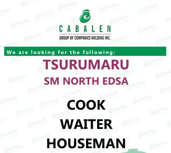 Jobtalk - Houseboy vacancy in Quezon City! Hiring by Tsurumaru Udon x Tempura