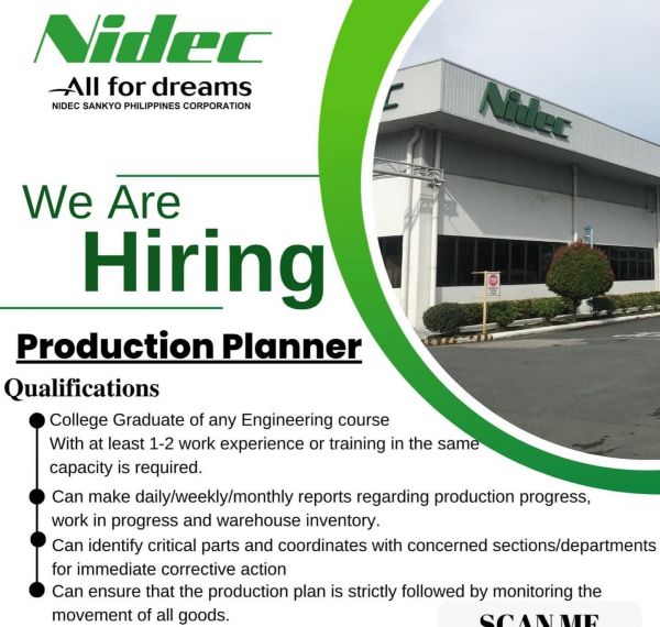 Jobtalk - Production Planner vacancy in Cabuyao City! Hiring by Nidec Sankyo Philippines Corporation