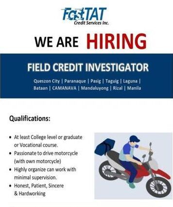 Jobtalk - Credit Investigator needed for  field work in Metro Manila area