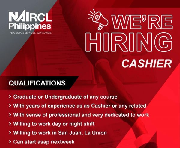 Jobtalk - Cashier vacancy in San Juan! Hiring by NAI RCL Philippines