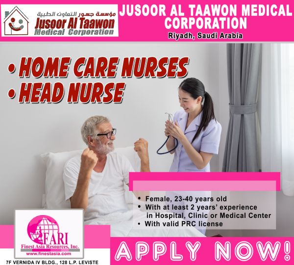 Jobtalk - Looking for Head Nurse bound for Qatar! Recruited and managed by Finest Asia Resources, Inc.