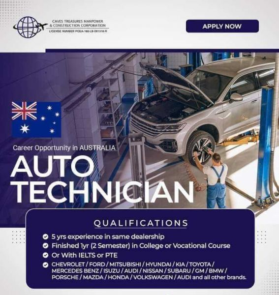 Jobtalk - Looking for Automotive Technician bound for Australia! Recruited and managed by Caves Treasures Manpower and Construction Corp.