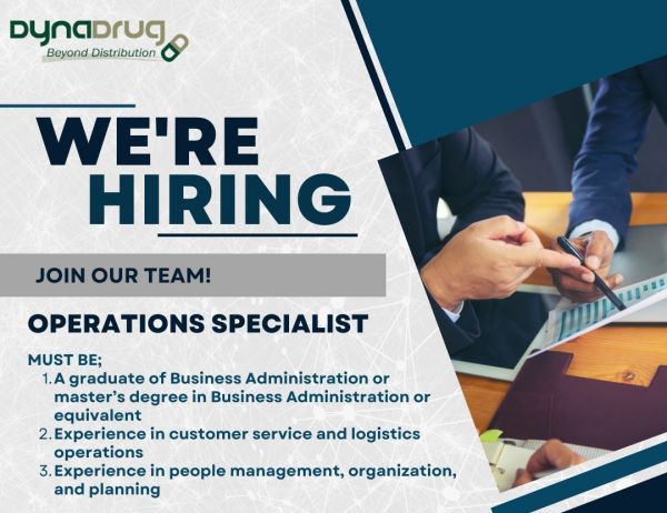 Jobtalk - Operations Specialist vacancy in Quezon City! Hiring by Dyna Drug Corporation
