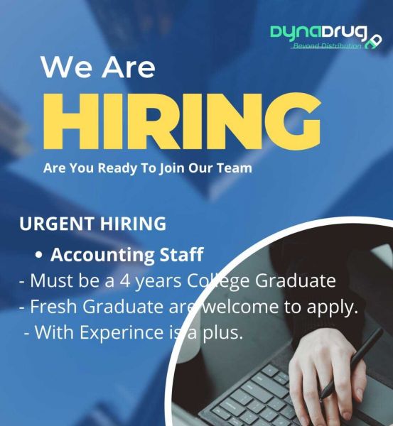 Jobtalk - Accounting Staff vacancy in Pasig! Hiring by Dyna Drug Corporation