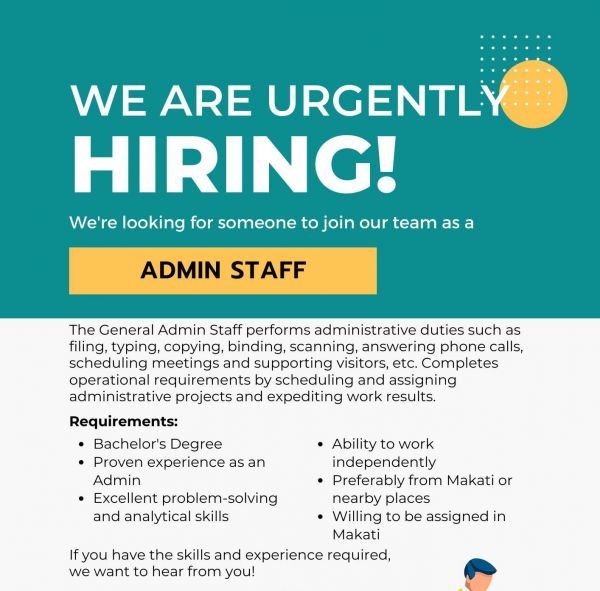 Jobtalk - Admin Staff vacancy in Pasig! Hiring by NOSPHIL Consultancy and Manpower Services Inc.