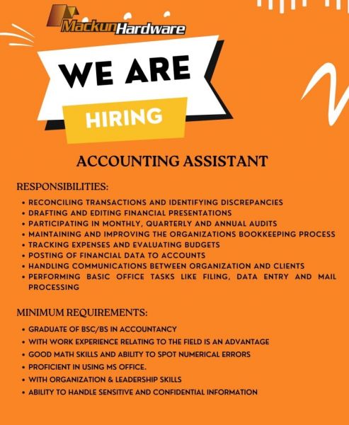 Jobtalk - Accounting Assistant vacancy in Cagayan De Oro City! Hiring by Mackum Hardware