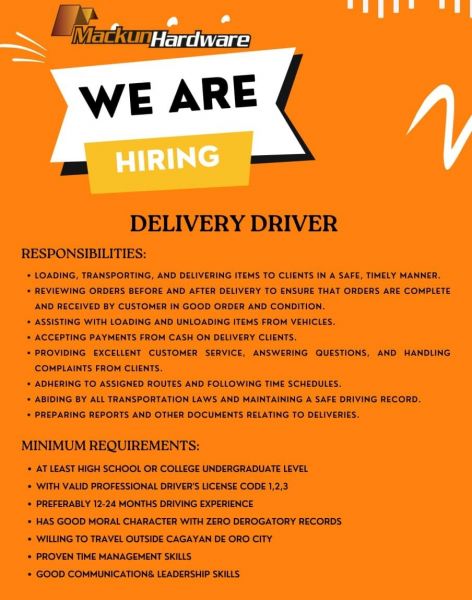 Jobtalk - Delivery Driver needed for  field work in Misamis Oriental area