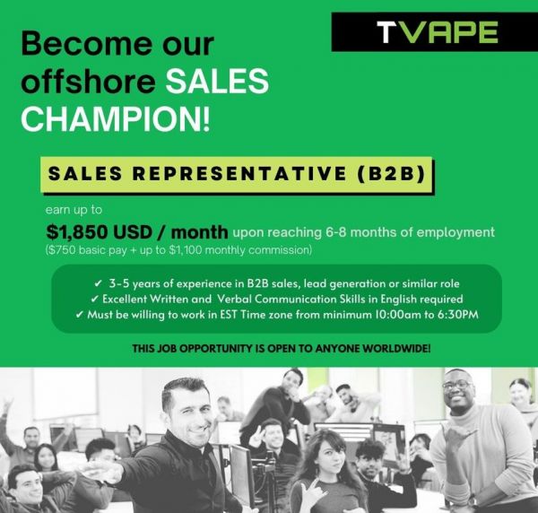Jobtalk - Sales Representative, English bilingual, Work from home (WFH)  for Tvape