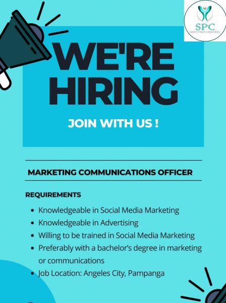 Jobtalk - Marketing & Communications Specialist vacancy in Angeles City! Hiring by Salient Pearl Corporation