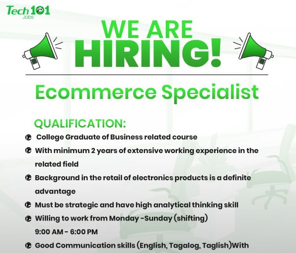 Jobtalk - E-Commerce Sales Specialist vacancy in Caloocan! Hiring by Tech 101 Technologies Inc.