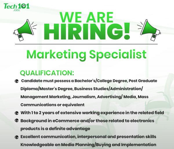 Jobtalk - Marketing Specialist vacancy in Caloocan! Hiring by Tech 101 Technologies Inc.