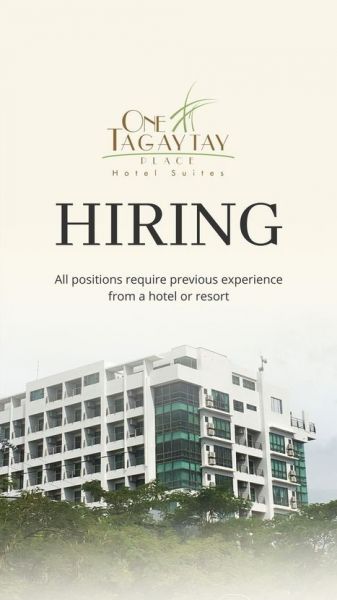 Jobtalk - Public Area Attendant vacancy in Tagaytay City! Hiring by One Tagaytay Place Hotel Suites