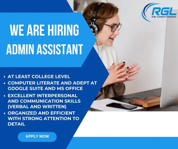 Jobtalk - Admin Assistant vacancy in Quezon City! Hiring by RGL Airconditioning Services