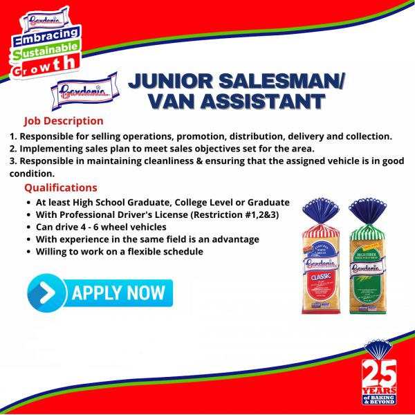 Jobtalk - Van Salesman needed for  field work in Cotabato South area