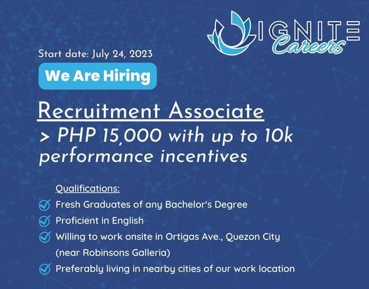 Jobtalk - Recruitment Associate vacancy in Quezon City! Hiring by Ignite Careers