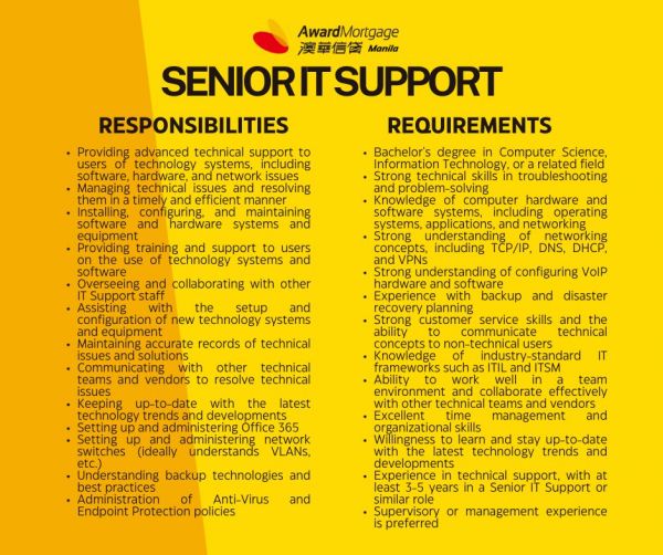 Jobtalk - Senior IT Support Specialist vacancy in Ermita! Hiring by Award Mortgage Global, Inc