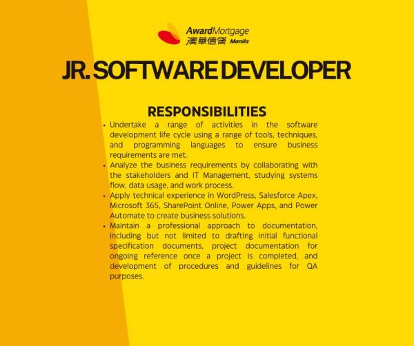 Jobtalk - Junior Software Developer vacancy in Ermita! Hiring by Award Mortgage Global, Inc